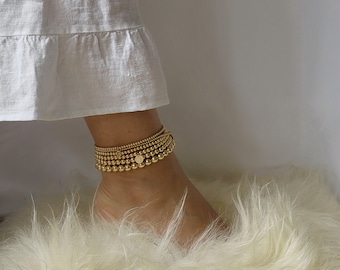 14K Gold Filled Bead Anklet: Anti Tarnish Summer Beach Jewelry • B326