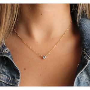 Dainty Solitaire Necklace • Sparkly CZ Necklace • Floating Solitaire Necklace • CZ Pendant Necklace • Cubic Zirconia Pendant • B237