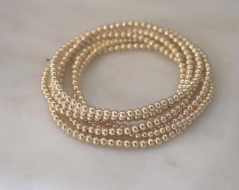 IEFWELL Bracciali A Strati Oro Donna - Set Di Delicati Braccialetti Con Perline Turchesi E Dorate - Placcati Oro 14K, Ipoallergenici, Regolabili - Idea Regalo Per Compleanno, Natale, San Valentino - 3