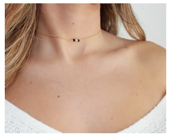 Gold Filled Bead Choker: Black & Sparkly Gold, Minimalist Layering Necklace