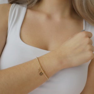 14K Solid Gold Bead Bracelet Gold Beaded Bracelet Gift for Her 14K Gold Cross Personalized Bracelet Minimalist Bracelet B319 image 2
