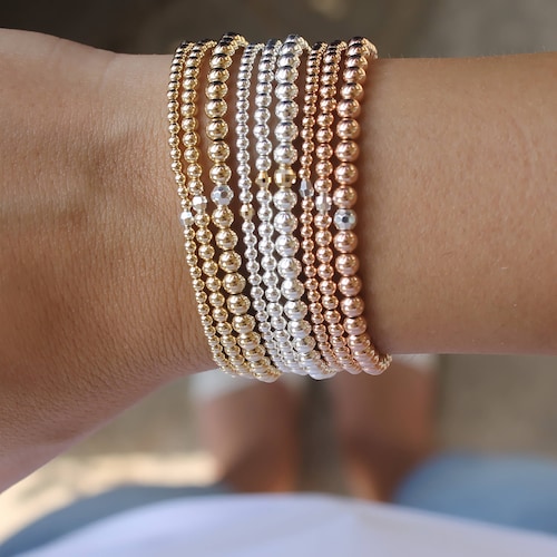 14k Gold Filled Beaded Bracelet Delicate Stacking Etsy