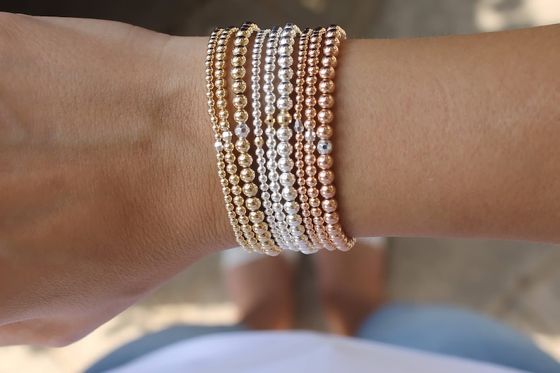 Gold Beaded Bracelet Stackable Bracelets 14K Gold Filled Bracelets Sterling Silver Gold Bead Bracelet Gift For Her B017 imagem 6