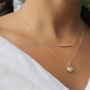 14K Gold Filled Seashell Necklace: Beach Jewelry Gift • B289