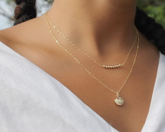 Collar Chapado Oro 18k - Colgante Concha Marina Con Diamantes Y Perlas, Cadena Acero Inoxidable Hipoalergénica Para Mujer