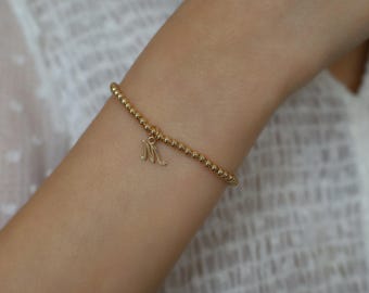 14K Solid Gold Perlenarmband • Gold Perlen Armband • Geschenk für Sie • 14K Goldbuchstabe • Personalisiertes Armband • Minimalistisches Armband • B436
