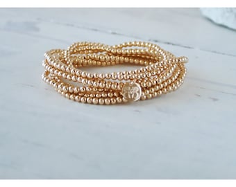 Gold Bead Bracelet • Gold Beaded Bracelet • Gold Beaded Bangles • Gold Beaded Stackable Bracelet  • 14K Gold Filled Set of 8 Bracelet B029
