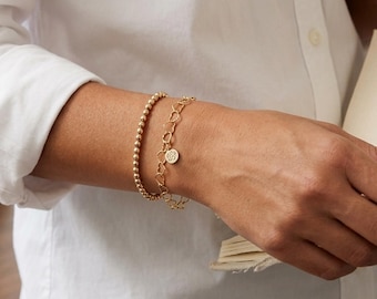 Heart bracelet • Dainty 14K Gold filled heart chain bracelet • B442