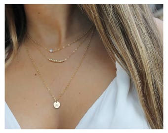 Gold Layered Necklace • Dainty Gold Layered • Set Of 3 Necklaces • Gold Bead Necklace • Dainty Pearl Necklace • Gold Nugget Necklace • B189