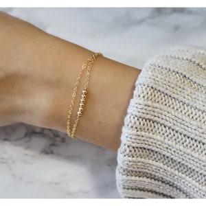 Dainty Gold Bracelet • Delicate Gold Bead Bracelet • 14K Gold Filled Bracelet • Double chain Bracelet • Sterling Silver • Rose Gold • B252