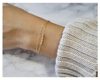 Zierliches Gold Armband • Zartes Gold Perlen Armband • 14K Gold Filled Armband • Doppel Kette Armband • Sterling Silber • Rose Gold • B252
