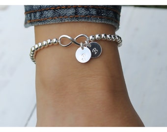 Sterling Silver Infinity Bracelet • Cancer Ribbon charm • Infinity Bracelet • Cancer Charm Personalized Infinity Bracelet •  B041