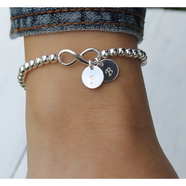 Bracelet Infinity en argent sterling • Charme ruban Cancer • Bracelet Infinity • Bracelet Infinity personnalisé Charm Cancer • B041