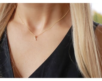 14K massief gouden sleutelketting • Gouden sleutelbedelketting • 14K massief gouden sleutel • Sierlijke 14K gouden sleutelbedel • B270