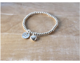 Bracelet de perles en argent • Bracelet de boules en argent sterling • Perles rondes • Bracelet de boules en argent • Bracelet avec initiales personnalisées • B051