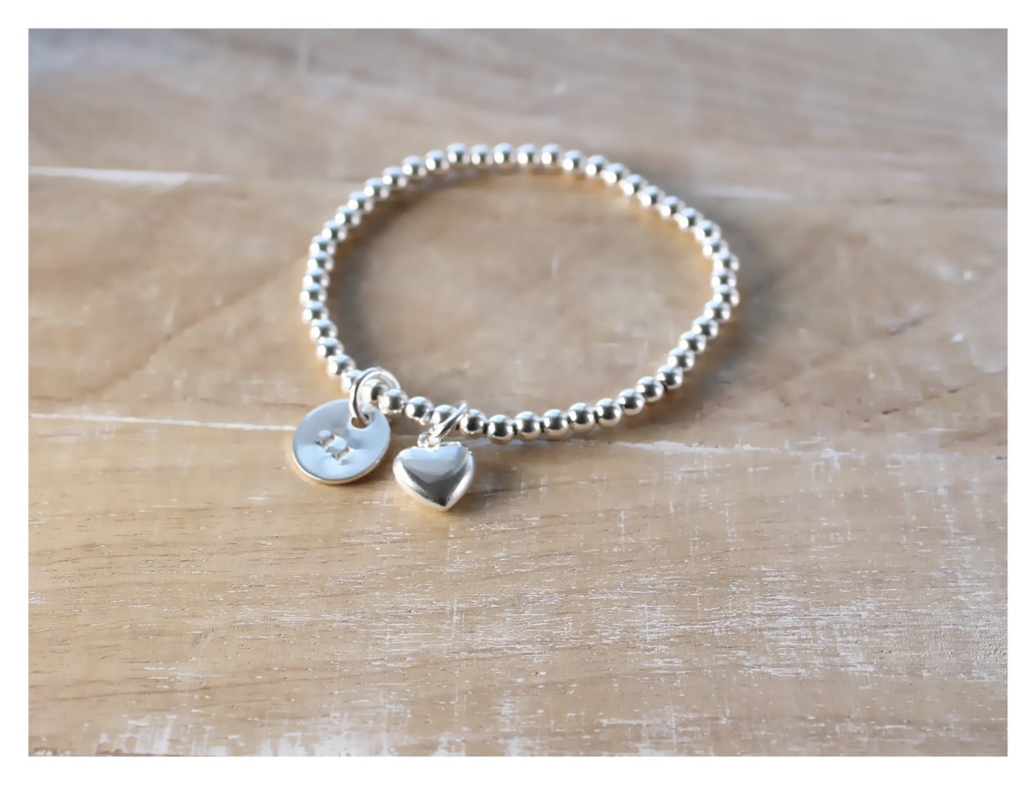 Silver Beads Bracelet • Sterling Silver Balls Bracelet • Round Beads • Silver Ball Bracelet • Personalized Initial Bracelet • B051