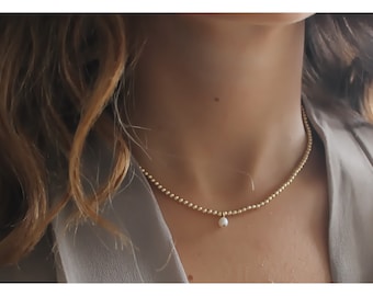 Small Gold Bead Necklace • Small Sterling Silver Bead Necklace • Gold Filled Beads Necklace • 14K Gold Filled Ball Or Sterling Silver • B115