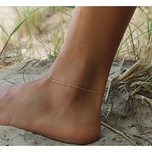 Gold Anklet Gold Bead Anklet Gift for her Dainty anklet Satellite Anklet Sterling, 14K Gold Filled Anklet Beaucoupdebead B005 image 1