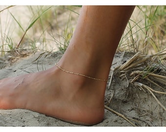 Aienid Gold Double Chain Anklet Bracelet for Her Frosted Bead Foot Chain Charm Solid M Clasp Aienid Gold Double Chain Anklet Bracelet for Her Frosted Bead Foot Chain Charm Solid M Clasp