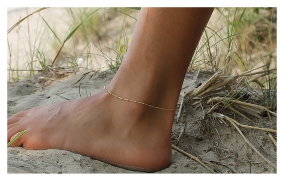 Gold Bead Anklet: Dainty 14K Gold Filled Satellite Chain