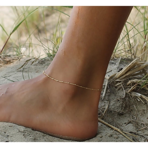 Gold Anklet • Gold Bead Anklet • Gift for her • Dainty anklet • Satellite Anklet • Sterling, 14K Gold Filled Anklet • Beaucoupdebead • B005