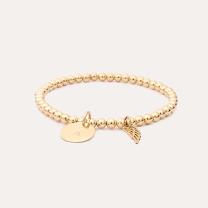 14K Gold Filled Angel Wing 4mm Beaded Bracelet • Sterling Silver Guardian Angel Charm • Initial Bracelet • Personalized Bracelet • B052