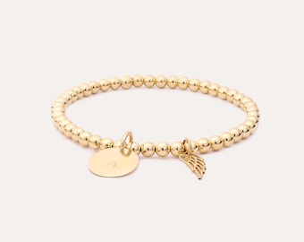 Braccialetto personalizzato con perline a forma di ali d'angelo: oro riempito 14 carati o argento sterling
