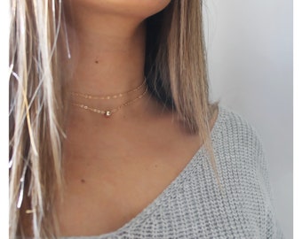 Single Bead Double Choker • Bead Choker Necklace  • Double Wrap Choker • Dot Layering Necklace • Silver Bead Choker • Bridesmaid Gift • B229