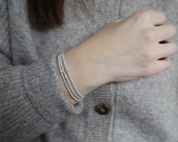 アクセサリー Silver Beaded Bracelet / Medium Sterling Silver 2.5mm Beaded Bracelet With Diamond Cut