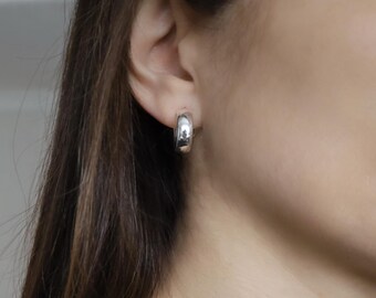 Silver Chunky Huggie Hoop Earrings