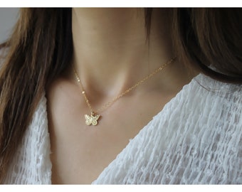 Butterfly Necklace • Gold Butterfly Charm Necklace • Butterfly Pendant • 14K Gold Filled Butterfly Necklace • Gift for Her • B267