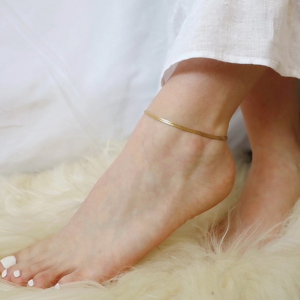 Herringbone Chain Anklet • 14K Gold Filled Herringbone Anklet • Gift for her • Gold Anklet • Herringbone Chain • Ankle Bracelet • B334