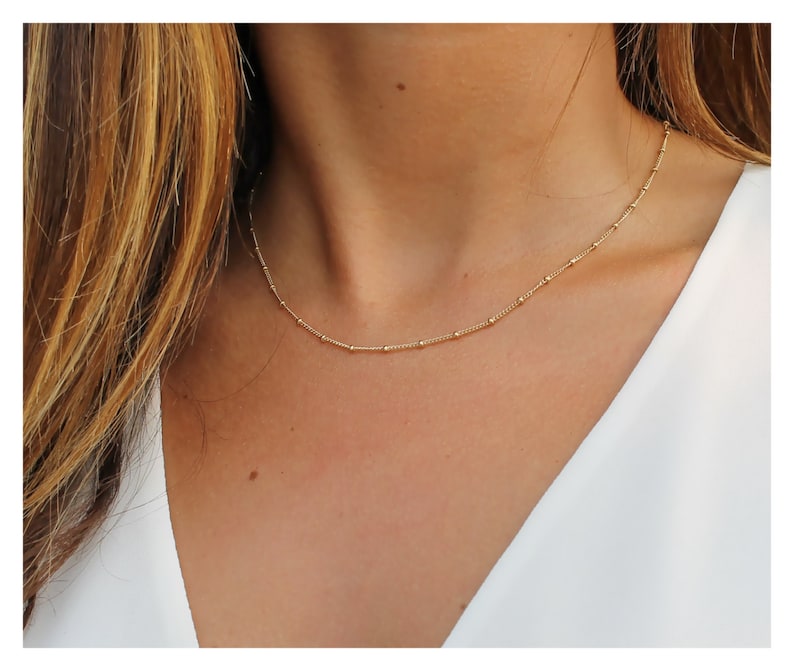 Dainty Satellite Chain Necklace Beaded Chain Necklace Silver Minimalist Jewelry Gold Layering Necklace Gift for Her B108 image 1