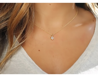 Gold CZ Necklace • Cubic Zirconia Necklace • Sparkly CZ Necklace • Solitaire Necklace • Sterling Silver CZ Pendant • Bridesmaids Gift • B107