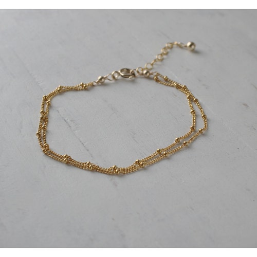 Gold Beaded Bracelet Satellite Chain Bracelet 14K Gold Etsy