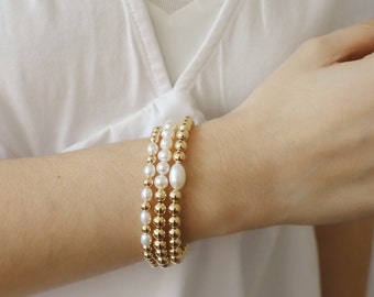 Gold Bead Bracelets • Pearl gold beaded Bracelets • Stackable Beaded Bracelets • Pearl Bracelets • 14K Gold Filled Pearl Bracelet • B163