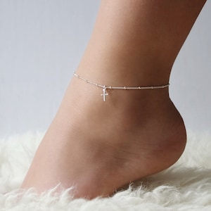 Gold Anklet •  Silver Anklet • Anklet Bracelet • Cross Charm Satellite Anklet • Anklets • Cross Anklet • B275