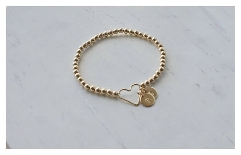 Gold Bead Bracelet 14k Gold Filled Bracelet Gold Heart Etsy