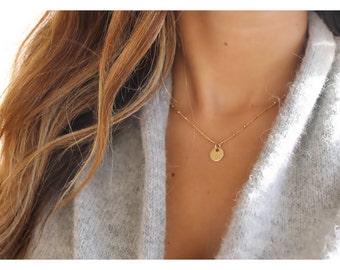 Gold Initial Disc Necklace: Personalized Satellite Chain, Minimalist Jewelry