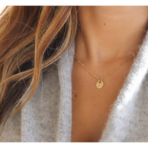 gold disk initial jewelry • silver disk initial • satellite chain•personalized necklace • gold initial necklace • minimalist necklace • B076