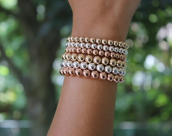 Gold, Sterling Silver, Rose Gold Beaded Bracelet • Stackable Bead Stretch Bracelet • 6mm, 8mm Beaded Bracelet  •  Beaucoupdebeads • B256