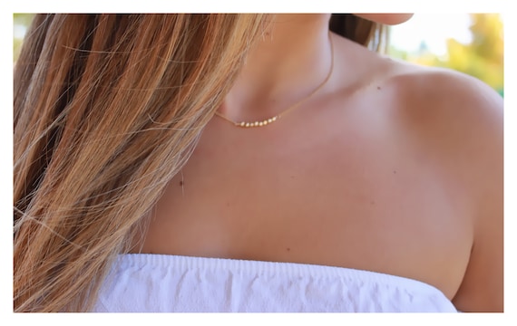 14K Gold Filled Beaded Necklace: Dainty Hammered Beads