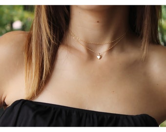 Double Layered Choker Necklace • Heart Double Choker Necklace • Gift For Her • Layering Necklace • Double Wrap Choker • Birthday Gift • B247