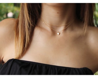 Collier ras de cou double épaisseur • Collier ras du cou double cœur • Cadeau pour elle • Collier superposé • Ras de cou double tour • Cadeau d'anniversaire • B247