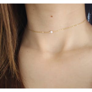 Single Pearl Choker • Dainty Gold Pearl Choker • Gift for Her • Silver Pearl Choker • Pearl Solitaire Necklace • Bridal Jewelry • B144