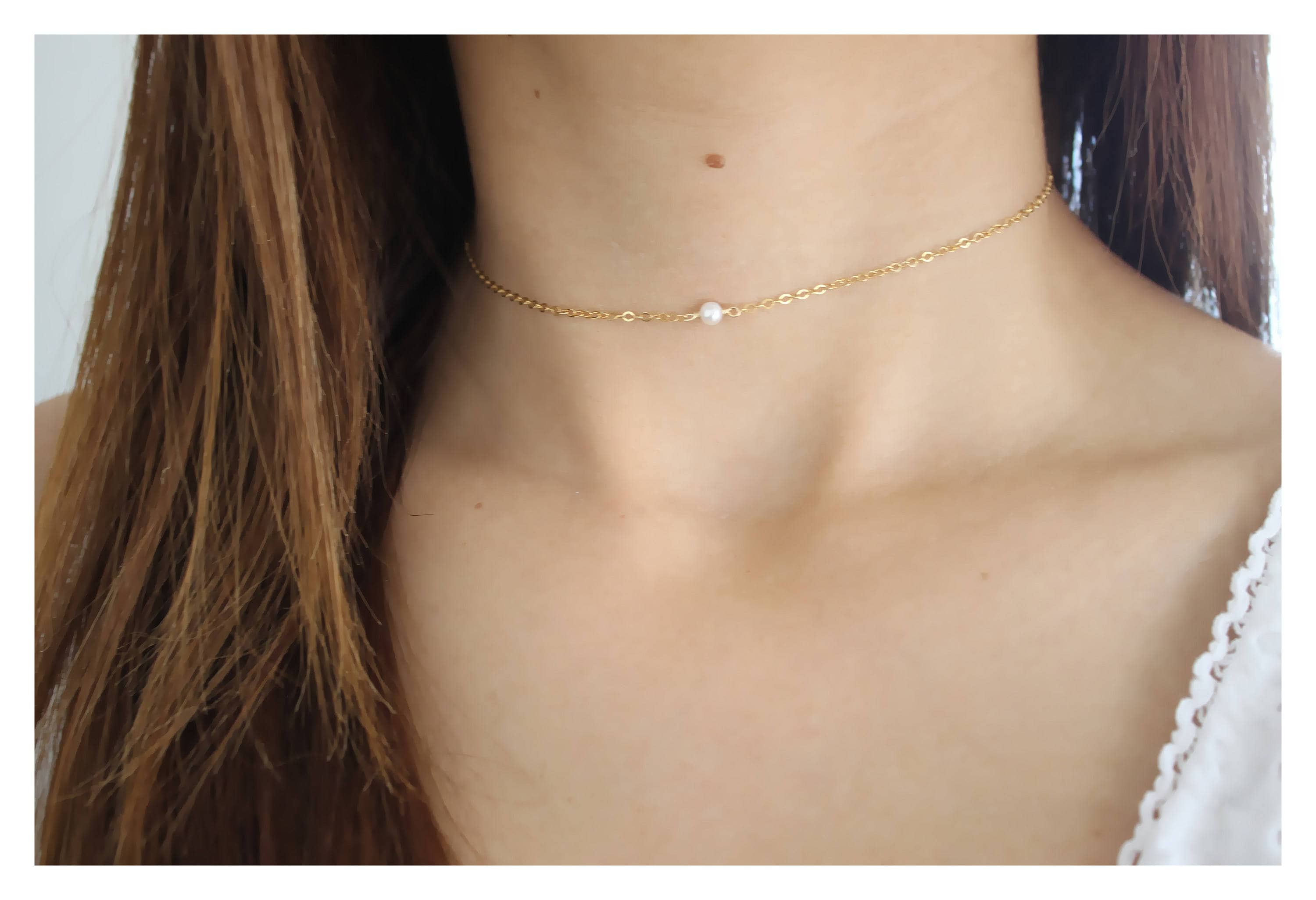 Pearl Choker Necklace For Women – Dainty 14K Gold Plated, Adjustable Chain, Trendy Gift For Her