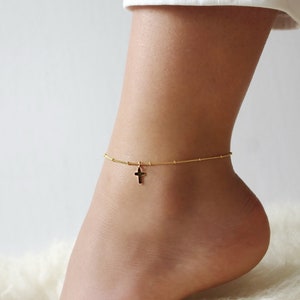 Gold Anklet Silver Anklet Anklet Bracelet Cross Charm Satellite Anklet Anklets Cross Anklet B275 14K Gold Filled