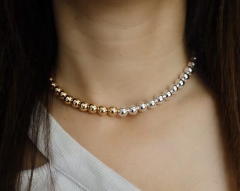 8mm Beaded Necklace: 14K Gold Filled & Sterling Silver, Magnetic Clasp