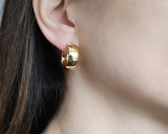 Gold Chunky Huggie Hoop Earrings