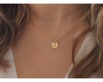 Gold Initial Jewelry • Gold Circle Necklace • Initial Gold Necklace • Initial Gold Disc • 1, 2 , 3, 4, 5 Discs • B098